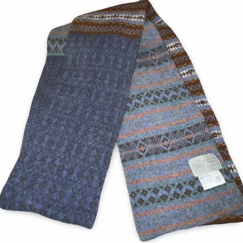 Green Grove Weavers Scarf Scotland Pure New Wool Blue Long Winter Unisex VTG